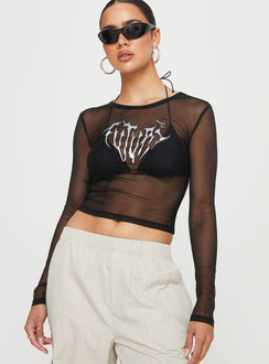 product Princess Polly Sleeveless Square Neck  Future Mesh Long Sleeve Top Black
