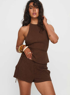 La Dulce Tailored Linen Micro Short Chocolate