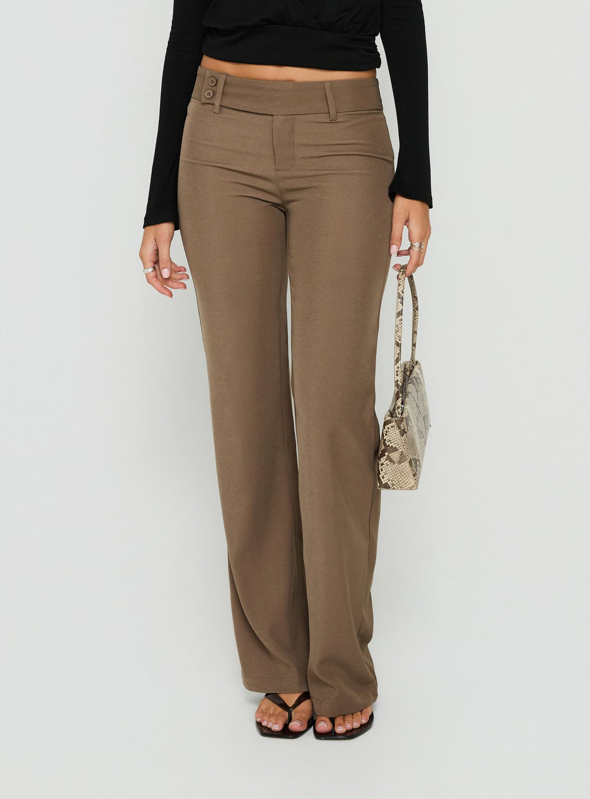 Jordanna Belted Straight Pants Brown