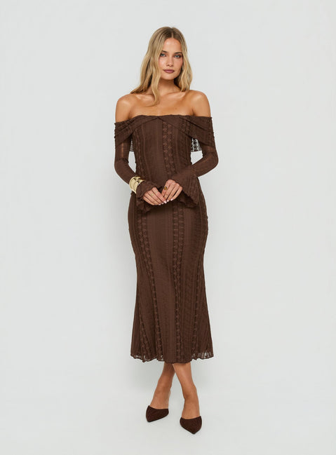 Perdita Long Sleeve Lace Maxi Dress Dark Brown