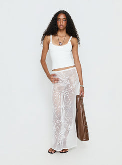   front view of model wearing Princess Polly Wisteriah Sheer Maxi Skirt White Maxi Skirts Skirts 