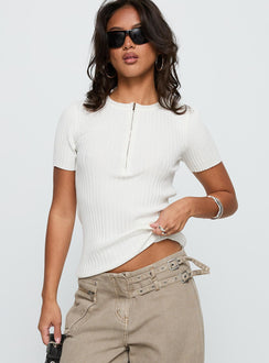 front view of model wearing Princess Polly Hold The Line Zip Through Top White Short Sleeves Crew Neck 