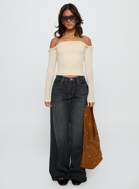Showcasing Naylor Wide Leg Jeans Grey Wash Petite womens-jeans with high-rise front view of model wearing