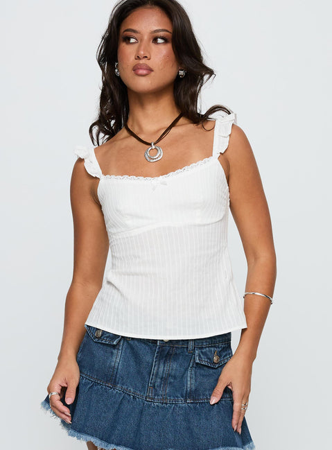 front view of model wearing Princess Polly Madaleine Top White Sleeveless Scoop Neck 
