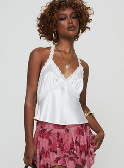 front view of model wearing Princess Polly Annaliese Top White Sleeveless V-Neck 
