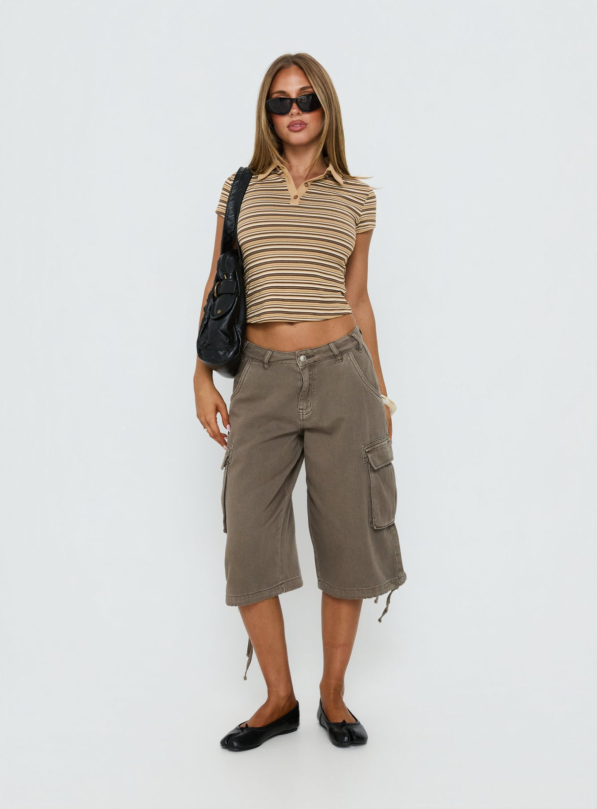 Sylvanna Collared Top Beige Stripe