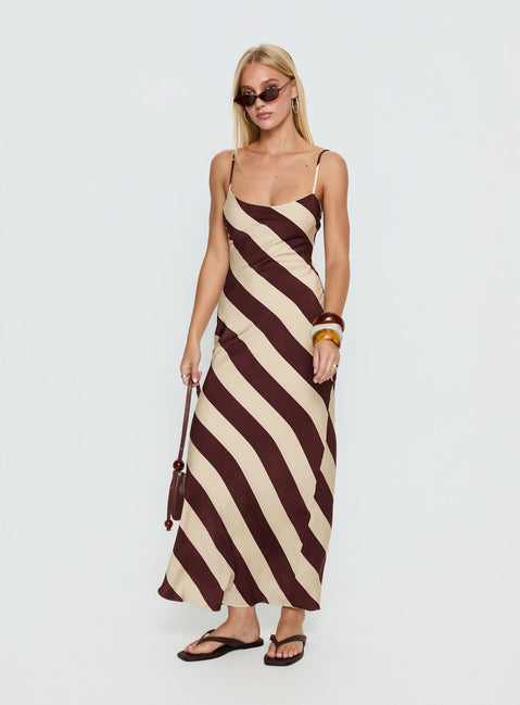 Rhodie Scoop Maxi Dress Brown / Cream Stripe