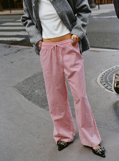 side view of model wearing Princess Polly Holiday Tie Front Pants Red/White Stripe Low Rise Pants Pants 
