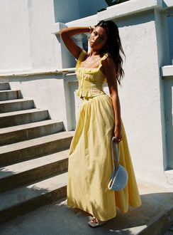   front view of model wearing Princess Polly Valerio Maxi Skirt Yellow Maxi Skirts Skirts 