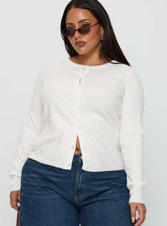front view of model wearing Princess Polly Lauraine Cardigan White Curve regular Jumpers 