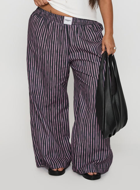 side view of model wearing Princess Polly Beach House Pants Multi Curve High Rise Pants Pants 