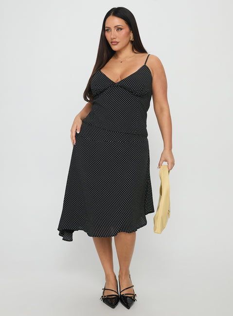 Cabernet Asymmetrical Set Black Polka Curve