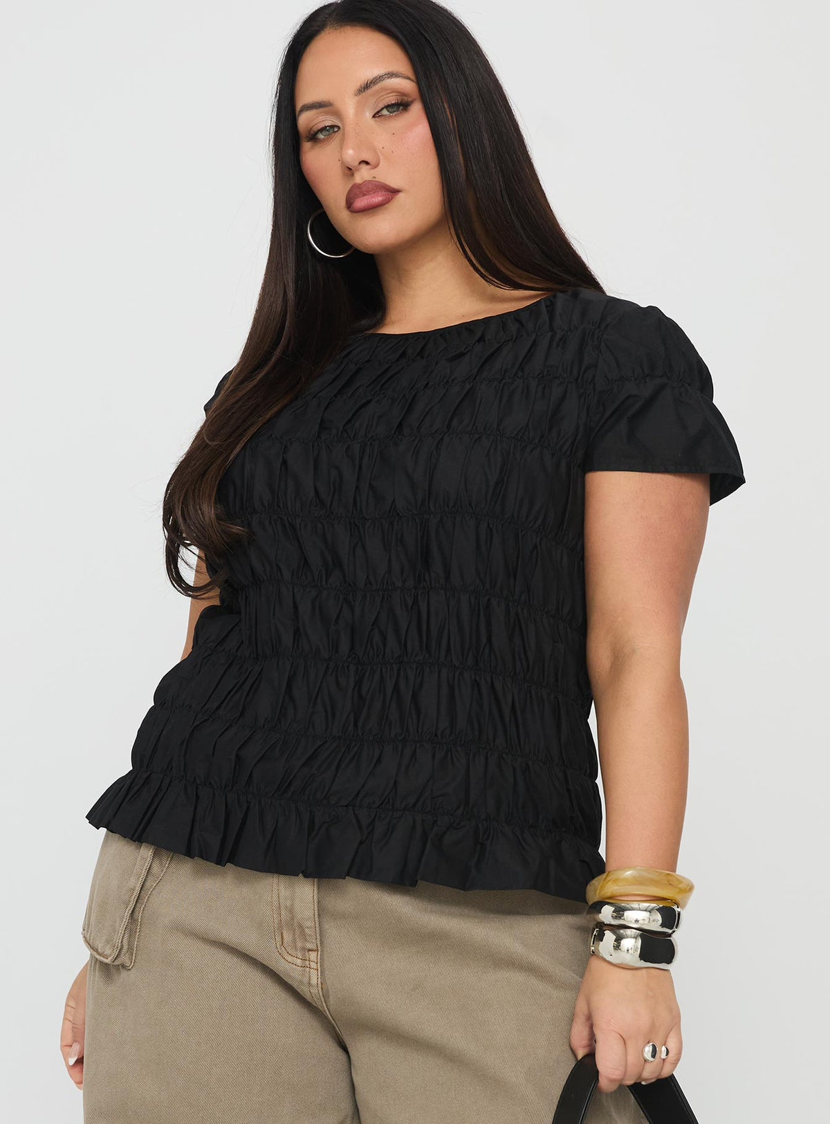 Spoiler Alert Ruched Top Black Curve