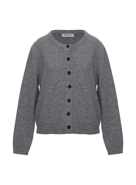 front view of model wearing Princess Polly Better Than Fiction Cardigan Grey Longline Jumpers Jumpers 