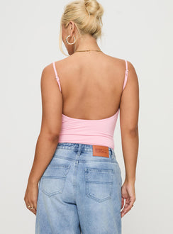back view of model wearing Princess Polly Sweet Life Bodysuit Pink Sleeveless Bodysuit 
