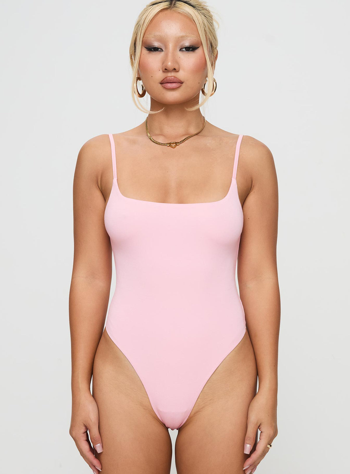 front view of model wearing Princess Polly Sweet Life Bodysuit Pink Sleeveless Bodysuit 