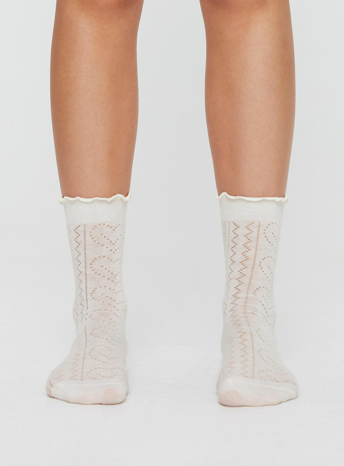 Pointelle socks Crew style, frill hem, good stretch