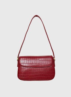 Faux croc leather shoulder bag Gold-toned hardware, zip and button fastening, internal zip & slip pockets, flat base