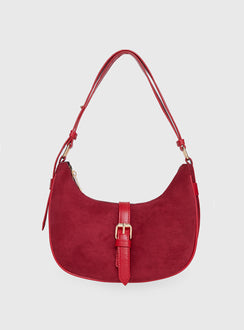 Jaxton Buckle Faux Suede Shoulder Bag Red