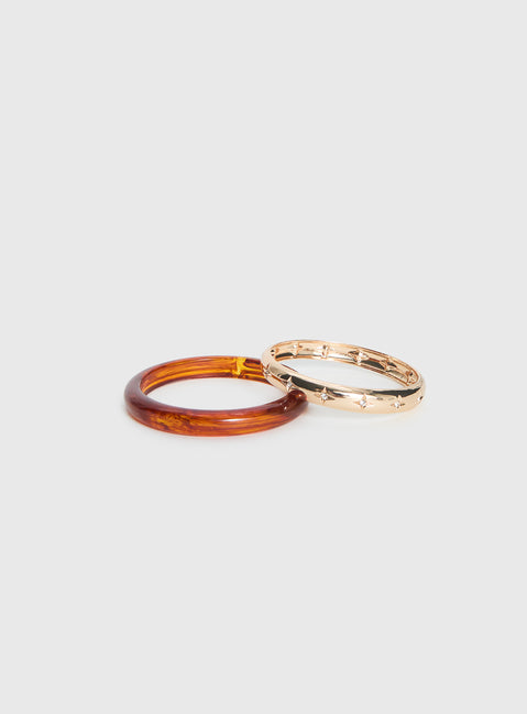 Rhi Rhi Diamante Resin Cuff Pack Brown / Gold