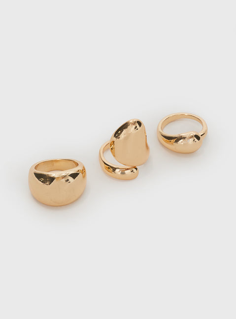 Gold-toned ring pack Pack of three, chunky style, lightweight