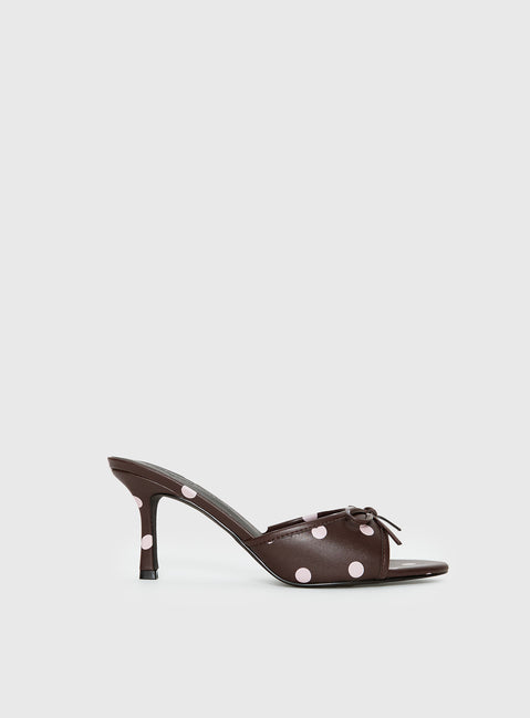 Etiquette Peep Toe Heels Brown / Pink Polka