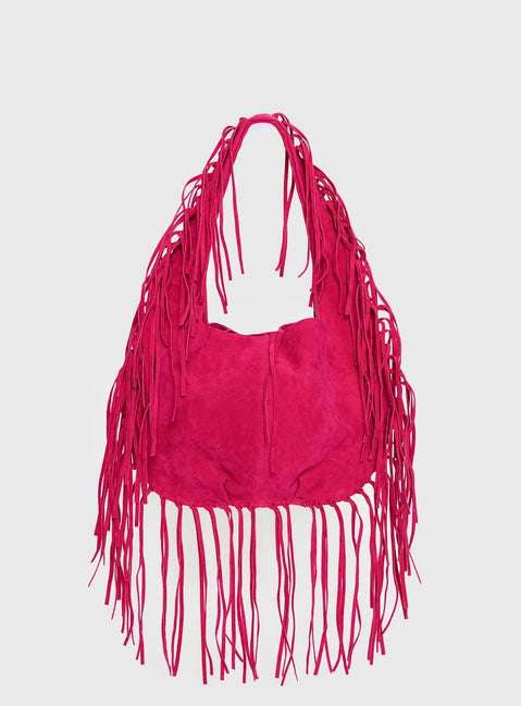 Currents Faux Suede Tassel Shoulder Bag Pink