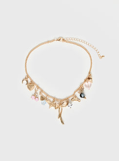 Antiqued Charm Necklace Gold