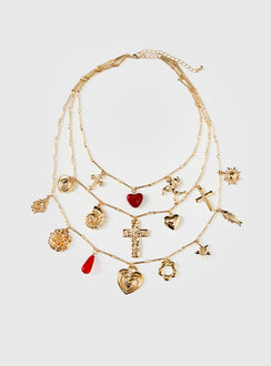 Cash Out Layered Charm Necklace Gold