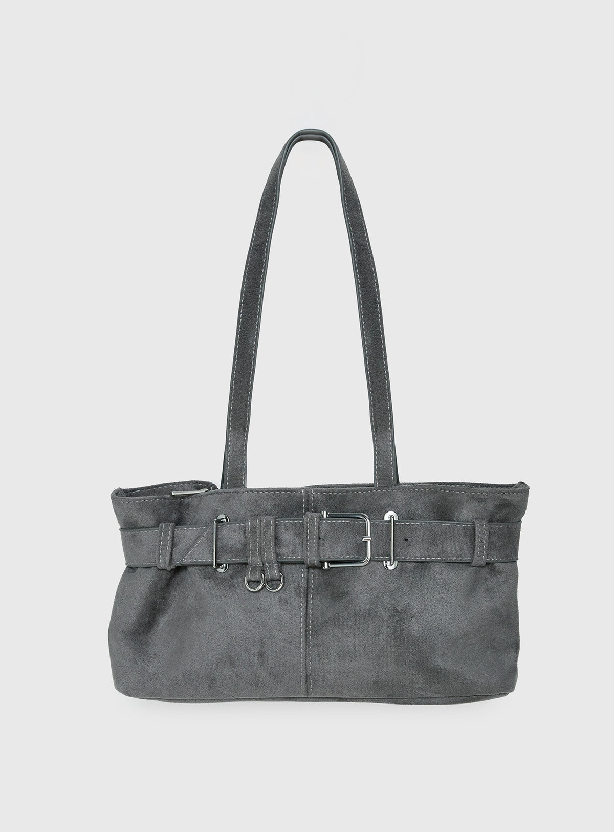 Views Of Capri Faux Suede Buckle Shoulder Bag Charcoal