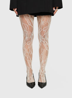 Places To Go Sheer Lace Tights White