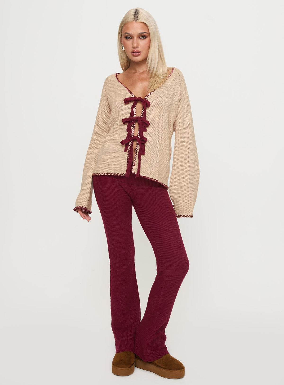 front view of model wearing Princess Polly Kiss Goodbye Knit Cardigan Multi regular Jumpers 