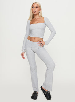 front view of model wearing Princess Polly Closed Eyes Flared Pant Grey Low Rise Pants Pants 