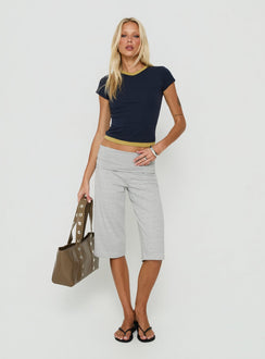 Featuring the Laroy Folded Capri Pant Grey Marle womens-regular-pants with high-rise detail view of model wearing Princess Polly