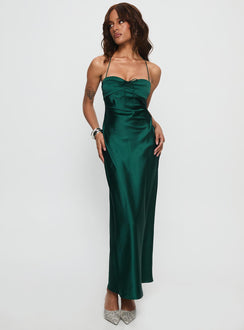 Fireproof Halter Maxi Dress Forest Green