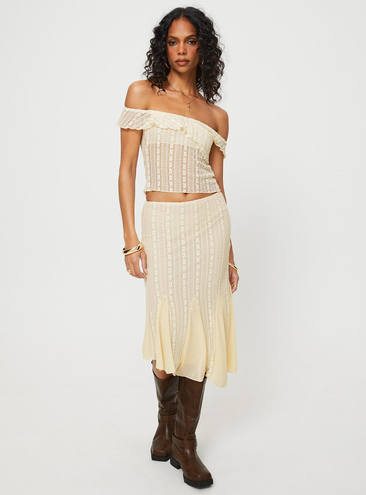 product Betharia Midi Skirt Cream Princess Polly  Midi Skirts 