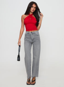 front view of model wearing Princess Polly Fawcett Jeans Grey Wash Denim High Rise Jeans Jeans 