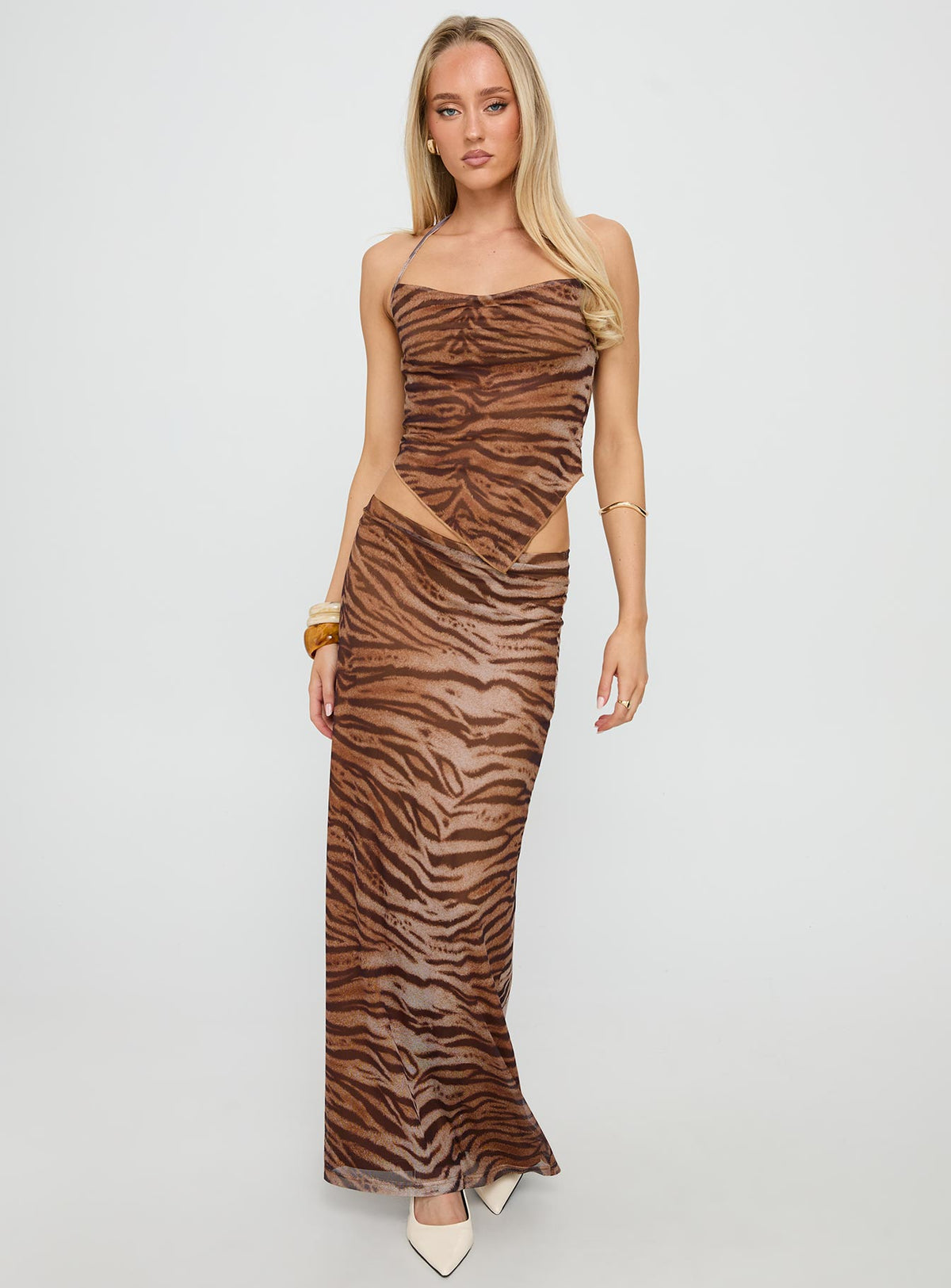 Better Now Cowl Neck Set Brown Tiger