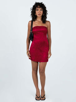 product Princess Polly Asymmetric Neckline  Ramie Strapless Mini Dress Burgundy Low Impact