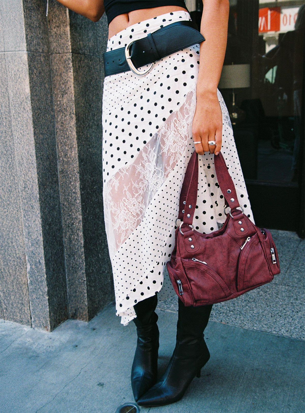Rennar Maxi Skirt White / Polka Dot Midi Skirts Skirts 