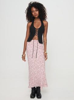   front view of model wearing Princess Polly Mariposa Maxi Skirt Beige Floral Maxi Skirts Skirts 