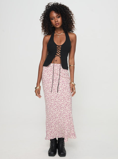   front view of model wearing Princess Polly Mariposa Maxi Skirt Beige Floral Maxi Skirts Skirts 