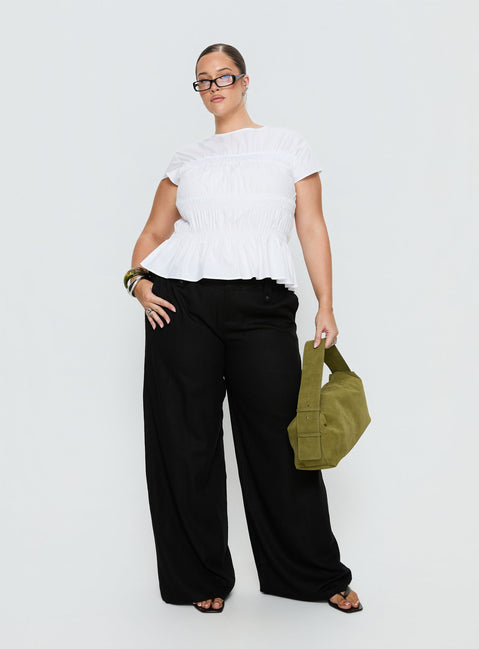 front view of model wearing Princess Polly Pedra Wide Leg Pant Black Curve Mid Rise Pants Pants 