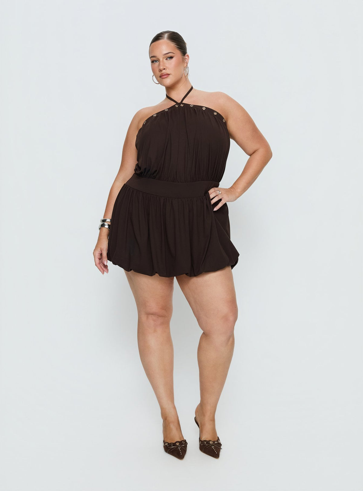 Sunnee Eyelet Detail Playsuit Brown Curve