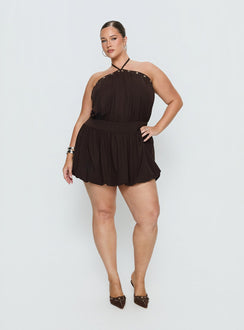 Sunnee Eyelet Detail Playsuit Brown Curve