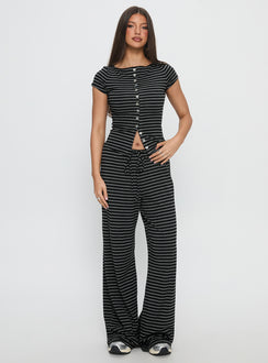 front view of model wearing Princess Polly Gavrielle Jersey Wide Leg Pants Stripe High Rise Pants Pants 