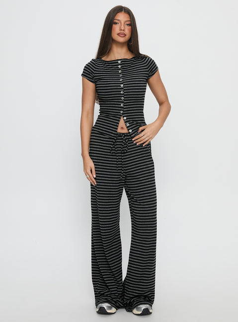 front view of model wearing Princess Polly Gavrielle Jersey Wide Leg Pants Stripe High Rise Pants Pants 