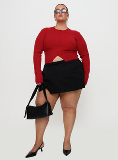 front view of model wearing Princess Polly Suzu Long Sleeve Top Red Curve Full Sleeves Crew Neck 