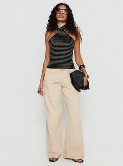front view of model wearing Princess Polly Dolley Star Stitch Mid Rise Wide Leg Jean Ecru Mid Rise Jeans Jeans 