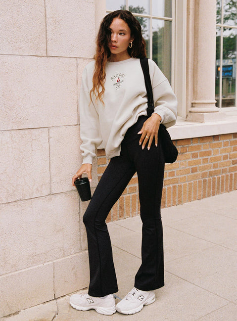 side view of model wearing Princess Polly Dream Fleece Classic Crewneck Sweater Beige Jumpers 